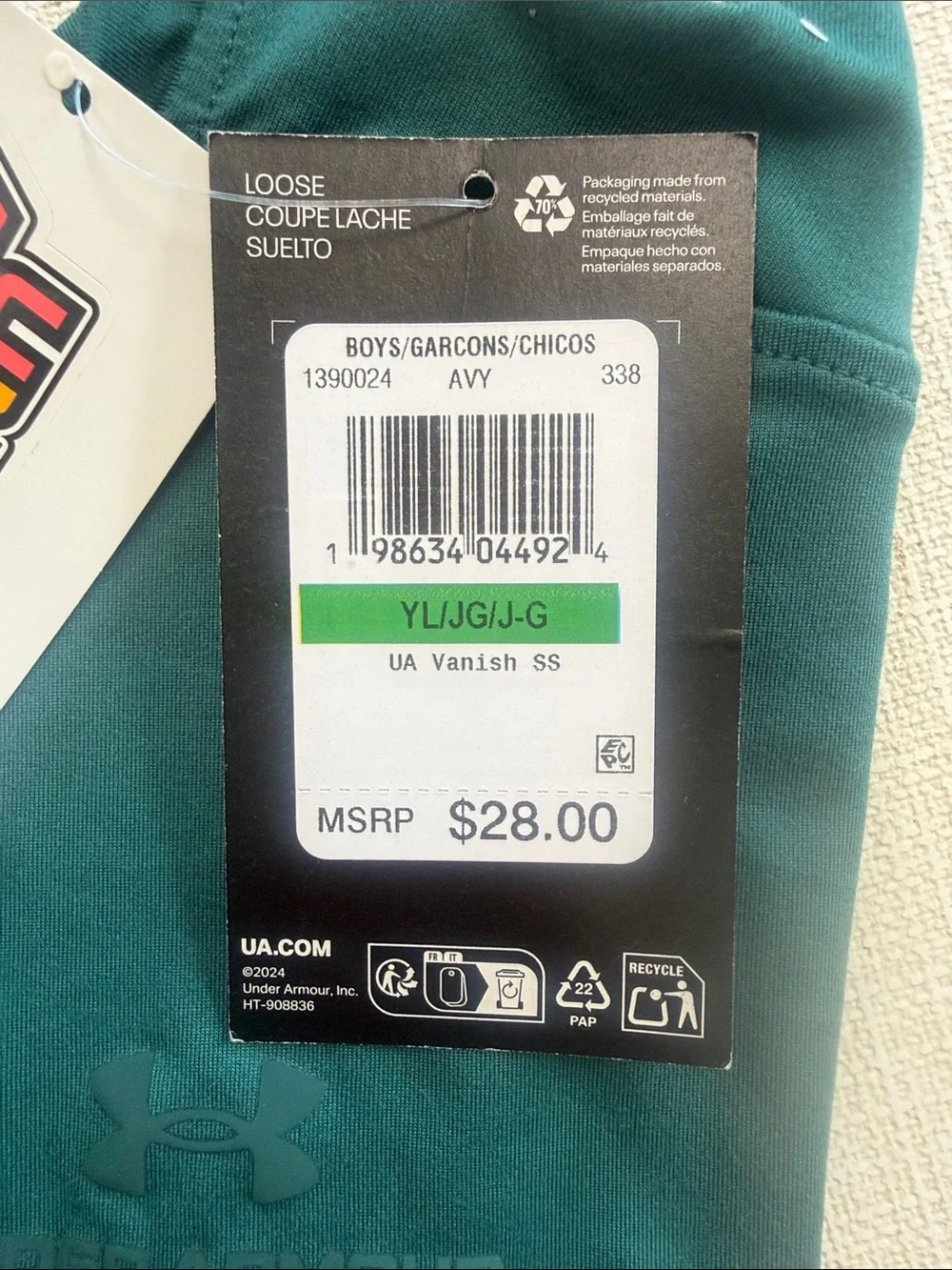Under Armour youth large Teal Performance Short-Sleeve Tee